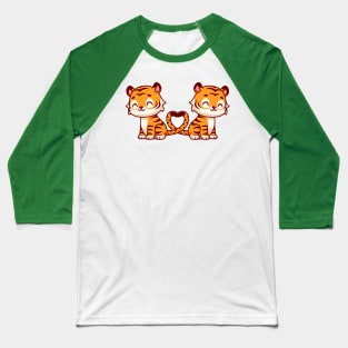 Cute Tiger Couple With Love Heart Tail Cartoon Baseball T-Shirt